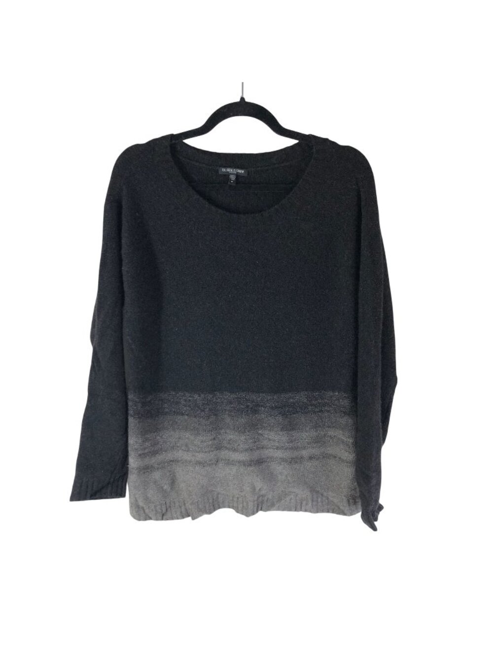 Eileen Fisher Womens Petite PL Sweater Black/Gray Wool Yak Blend Ombre